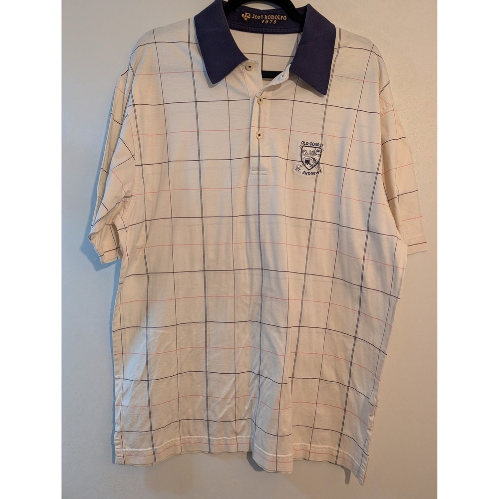 Joey Rodolfo Mens XL Plaid Golf Old Course St Andrews Embroidered Short‎ Sleeve